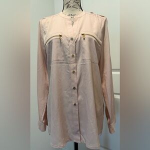 NWOT Vintage Calvin Klein Chic Light Pink Button-Up Blouse w/Adjustable Sleeves
